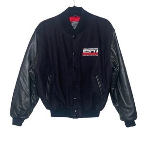 ESPN The Store Wool Leather Sleeve ESPN Design & Construction Snap USA Jacket S